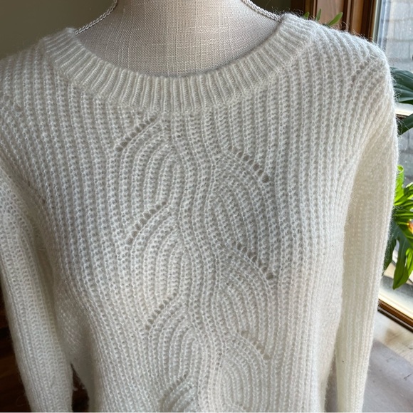 Boden Mohair Blend Cream Crewneck Classic Fisherman Cable Knit Sweater Hadley - Picture 4 of 12